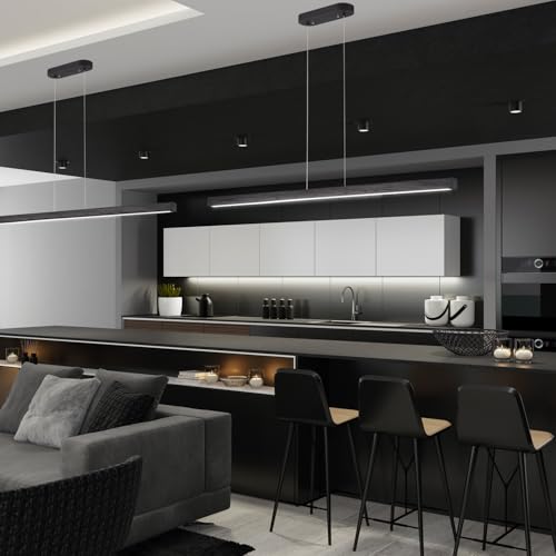 Image of 31.5 inch Black Linear Pendant Light Wooden Led Linear Pendant Light Fixtures Ceiling Hanging Dimmable Pendant Lights for Dining Room Kitchen Island Pool Table Lights Black Wood Finish,Kitchen Lights