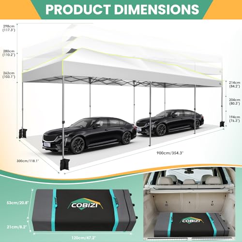 Image of COBIZI 10x30 Pop Up Canopy Tent, Wedding Party Tent with 8 Sidewall One Push Setup Glow, 3 Adjustable Height Air Vent Waterproof UPF50+, Wheeled Bag, Sandbag, Stake, Rope for Commercial, Outdoor