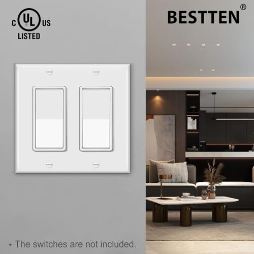 Image of [20 Pack] BESTTEN Decorator Wall Plate, 2 Gang Standard Size Outlet Cover for GFCI and USB Receptacles, H4.53 inch x W4.57 inch, Unbreakable Polycarbonate Material, UL Listed, White