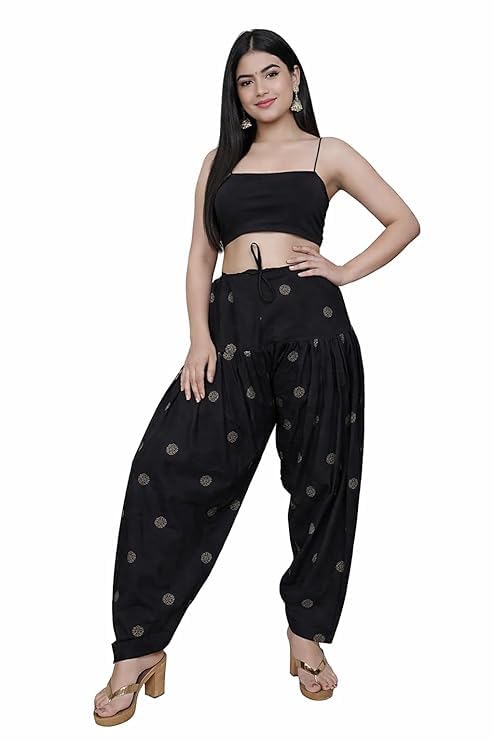 white tulips Designer Gold Print Patiala Salwar for Women | Pure Cotton | Free Size | Traditional Punjabi Pants | Block Print Patiala Salwar Free Size | Designer Patiyala | Multicolor-picture-19
