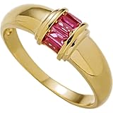 Wycian Anillos para mujer en rojo, oro de 9 quilates, sello sin metal (Fashion Only), turmalina con rubí rectangular, tamaño 45 (14,3), moderno para tía aniversario grabado, 63 (20.1), Oro amarillo 9