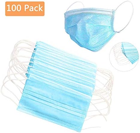 Disposable Earloop Face Mask, 3-ply Facial Mask with Elastic Ear Loop, Thick Breathable Non-woven Dust Filter Face Mask, Soft Dust Fliter Mouth Cover for Air Pollution, 100pcs, Blue