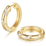 ELEBEST Pendientes de aro de oro de 14 quilates para mujer, aretes de aro gruesos con circonita cúbica brillante, aretes de aro pequeños, joyería de oro para mujer, 25 mm