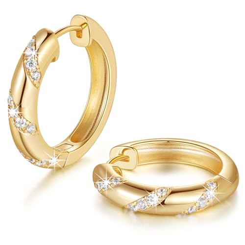 Boucles d'oreilles créoles épaisses en or ELEBEST éclats zircons raffinés