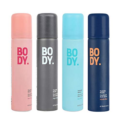 Miniso Twinkle Stones Deodorant Body Spray Combo For Unisex (Rose Cloud/Sea Mist/Night Shade/Mystic Blue) 75 Ml (Pack Of 4)
