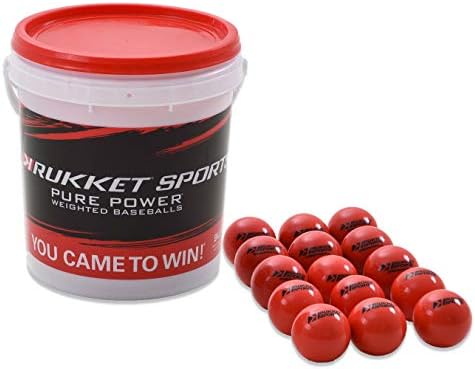 Rukket 15pk Weighted Baseball/Softball Heavy Training Balls, Practice Hitting, Batting and Pitching with Complete Control Powerball (1 Pound, 2 7/8-inch Diameter) Choose 15-Pack OR Ball Bucket Holder