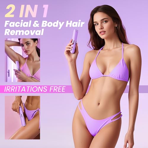 Electric Bikini Trimmer for Women - Waterproof & Painless Dual Head Shaver for Pubic Hair, Face, Legs, Underarms, 2-in-1 Bikini Shaver (Purple) — view 2