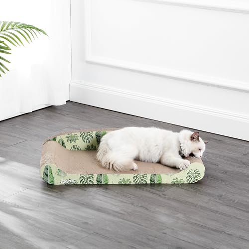 Image of CSR1004B Montego 27.5 inch Coastal Patterned Cardboard Lounge Bed Cat Scratcher with Catnip, Mint /Green