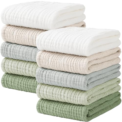 Konssy 10-Pack Muslin Baby Burp Cloths Sets for Baby Girls and Bo...