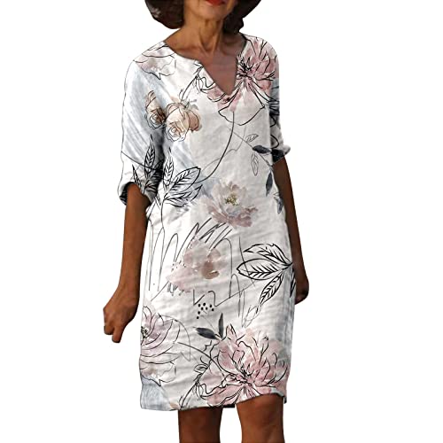 Damen Swing A-Linien Midikleid Strandkleid,Strandkleider Figurumspielend,Oversize Kleid Sommer,Minikleider Beige,Sweatkleid,Sommerkleid...