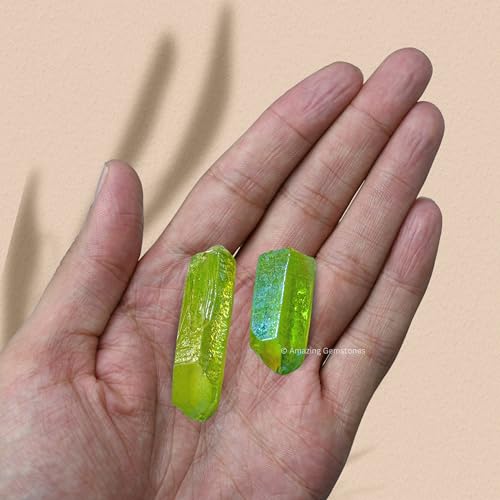 Image of Amazing Gemstone 2 Pieces Apple Aura Quartz Raw Pencil Points Crystals and Healing Stones, Natural Rocks for Meditation and DIY Raw Point Stones and Crystals