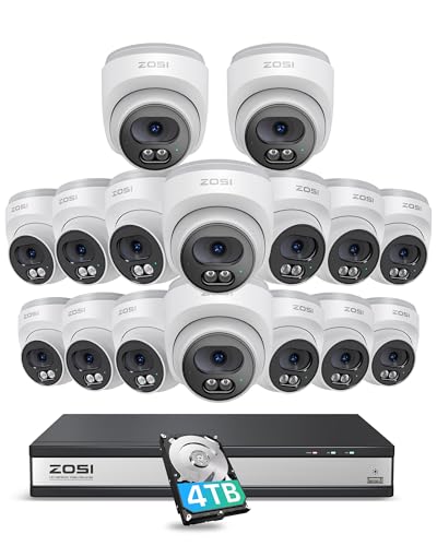ZOSI C220 16CH 4K PoE Home Security Camera System, 16CH 8MP 4K NVR with 4TB HDD for 24/7 Record, 16 x 4MP(1440p) QHD 2.5K Dome IP Cameras Outdoor Indoor, Smart AI Human Detection, One-Way Audio