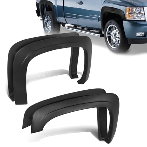 4 Pcs Factory Style Fender Flares Compatible with 2007-2014 Chevy Silverado 1500 2500 HD 3500 HD 6.5 ft. 8.1 ft. OE Style Fleetside Matte Black Wheel Flares