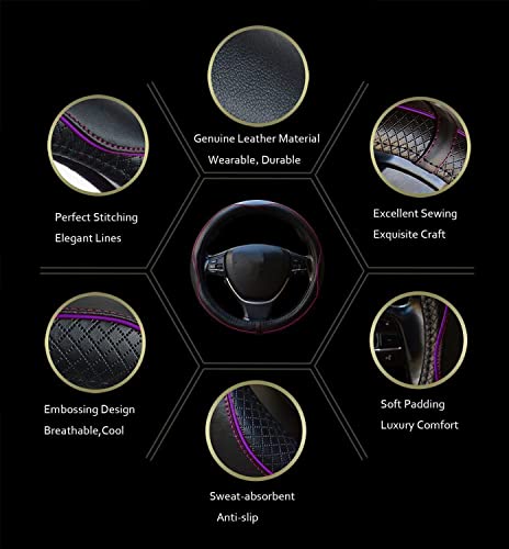 Image of Gomass Car Steering Wheel Cover, Anti-Slip, Safety, Soft, Breathable, Heavy Duty, Thick, Full Surround, Sports Style (Black with Purple line)