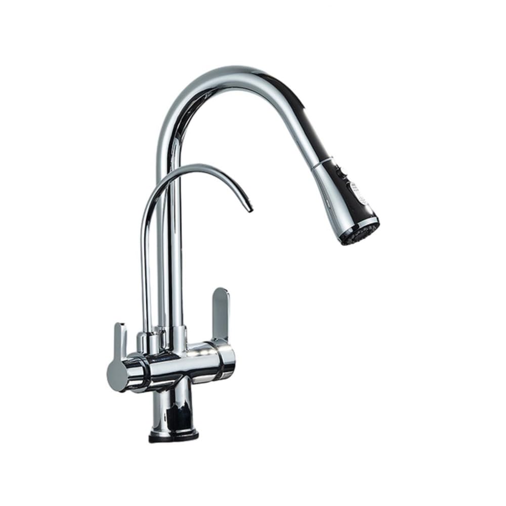Antique Kitchen Sink Mixer Tap with Direct Drinking Water Purifier Double Outlet Hot and Cold Pull Out Faucet Rotatable