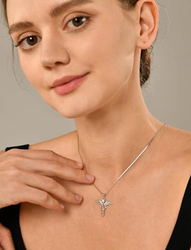 YL Caduceus Necklace Sterling Silver Doctor Nurse Themed Pendant Birthstone Angel Wings Snake Jewelry for Women2