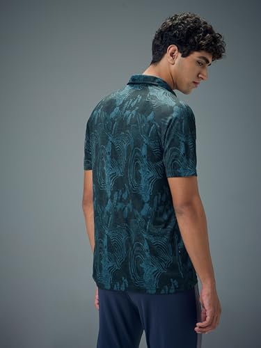 Image of TECHNOSPORT Men's Slim Fit All Over Print Polo Neck T-Shirt with Technocool+, UPF50+ for Regular Use