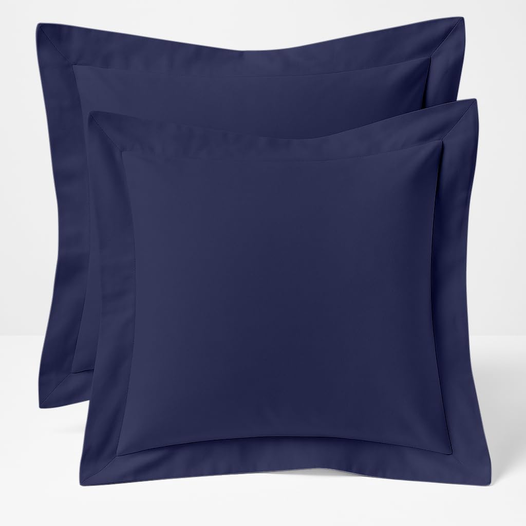 Comfort Beddings 2 Pack Oxford Pillowcases – 65x65cm Continental Euro Pillow Covers – 100% Egyptian Cotton – 550 Thread Count Sateen – Blue Square Pillow Cases with Envelope Closure – Export Quality