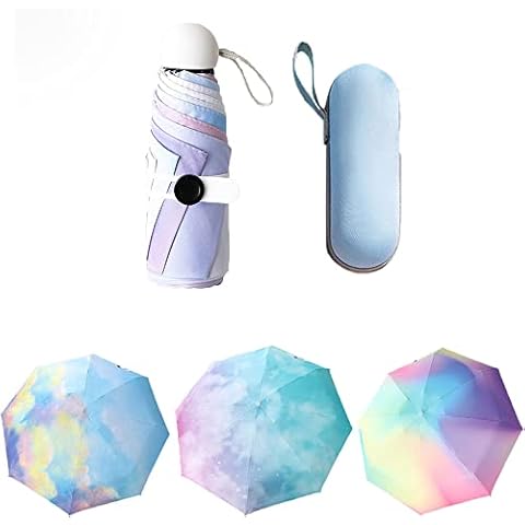 Mini Travel Umbrella with Case , Adult and Kids Umbrella, 8 Ribs Folding Small Compact Portable Umbrella for Sun and Rain, Windproof Sun Protection (starry sky) Cover