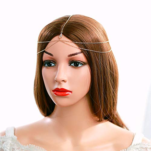 Asooll Gold Layered Crystal Pendant Head Chain Head Accessories Fashion Jewelry Festival Headpieces Prom Headband for Women and Girls