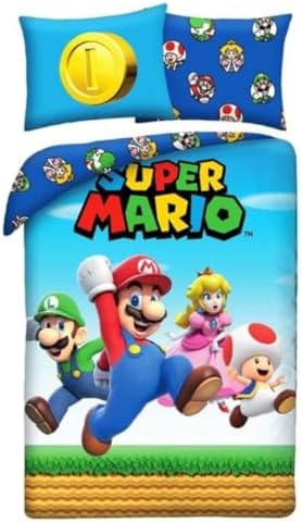 Super Mario Single Duvet Cover 140x200 + Pillowcase Mario…