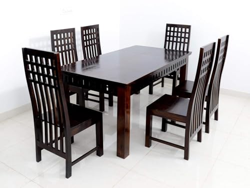 Image of Sheesham Wood Rectangle Dining Table with 6 Chairs | Durable Wooden Multipurpose 6 Seater Dining Table Set Furniture for Living Room, Restaurant, Hotels and Home (Walnut Finish)