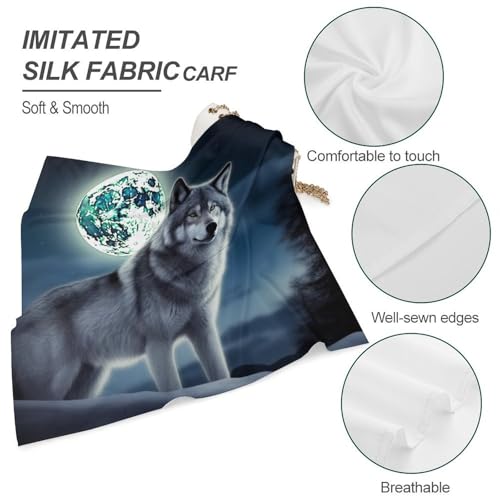 25" Silk Like Head Scarf for Women Fashion Square Wolf Under Moon Bandana Pack Neckerchief Boho Sleeping Headscarf Hair Wrap Headband Satin Neck Scarfs for Bag Purse Hair Scarves 5