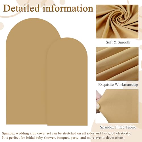 Image of FOTSHARER Khaki Arch Cover Set of 2 Arch Backdrop Cover 6FT 7.2FT Wedding Arch Cover Chiara Backdrop Cover for Arch Stand Tan Spandex Arch Cover Balloon Backdrops Frame Cover for Bridal Showers Decor