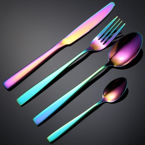 Image of Clovis Stainless Steel Flatware Set 8 Pieces, Titanium Plated Mirror Finish, Cutlery Set for 2 with Knife Fork Spoon and Teaspoon, Rainbow