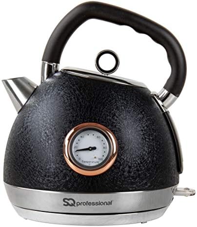 SQ Professional Epoque Black Electric Kettle with Rose Gold Accents & Temperature Display - 2200W - 1.8L Stainless Steel