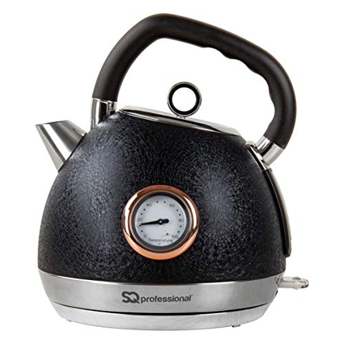 SQ Professional Epoque Black Electric Kettle with Rose Gold Accents & Temperature Display - 2200W - 1.8L Stainless Steel