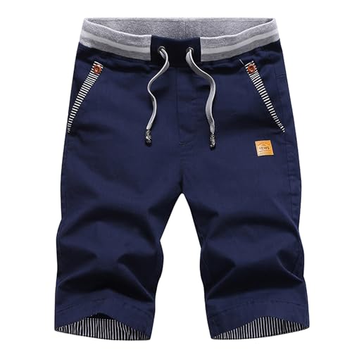 JustSun Mens Shorts with Pockets Elasticated Waist Summers Casual Shorts Lightweight Navy Blue M