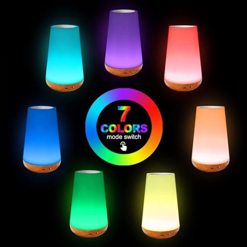 Image of RGB Touch Night Lamp | 7 Color Changing LED Bedside Lamp | Rechargeable Table Lamp | Dimmable Touch Control Night Light for Bedroom, Kids Room, Reading & Relaxation