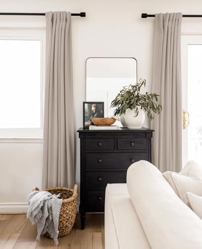 INOVADAY 100% Blackout Curtains 108 Inches Length 2 Panels Set, Back Tab/Rod Pocket Linen Black Out Curtains for Bedroom, Thermal Insulated Window Drapes - Faux Linen, W50 X L108