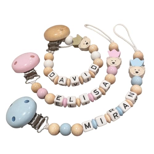 Schnullerkette mit Namen Jungen Mädchen Personalisierte Schnullerband Holz...