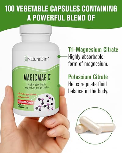NaturalSlim Anti Stress Magnesium Capsules - Pure Magnesium Citrate Plus Potassium - Natural Aid to a Slow Metabolism, Muscle Relaxation & Sleeping Difficulties - 500 mg - 100 Count (Solo Pack)
