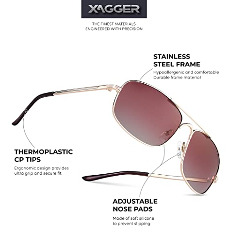 Xagger Polarized Brow Bar Aviator Sunglasses for Men Pilot Military Style Metal Frame Driving Shades UV4002
