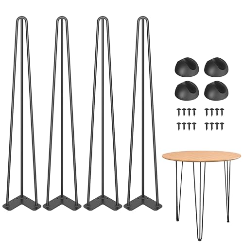 Goyugore 28 Hairpin Table Legs: Set of 4 Metal Furniture Legs with Floor Protectors for Nightstand Coffee Table Bench Desk Home DIY Projects Heavy Duty Support Hairpin Table Legs (Black)