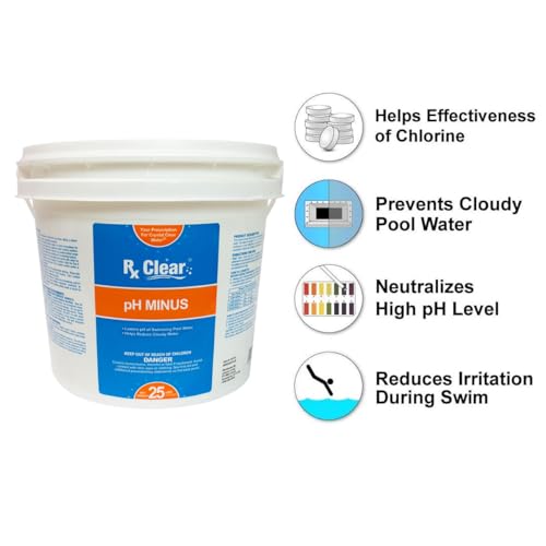 Rx Clear Swimming Pool pH Minus | pH Decreaser and Alkalinity Reducer | Granular Sodium Bisulfate | Quickly Correct Your Pool's pH Level | 25 Pound Bucket