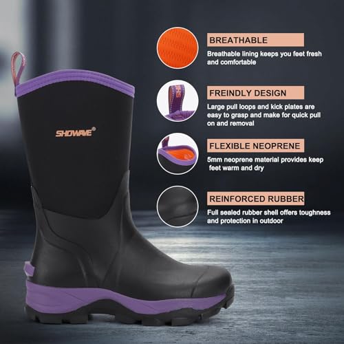 Showave Rubber Boots for Women Mid Calf Rain Boots Women Insulated Garden Boot Waterproof Durable Mud Boot for Hunting Farming Working3