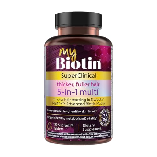 Purity Products - MyBiotin SuperClinical - 5-in-1 Multivitamin for Women with Biotin | MB40X 40X More Soluble | Hair Growth Skin & Nails | Energy Metabolism & Gut Health | 120 Tablets