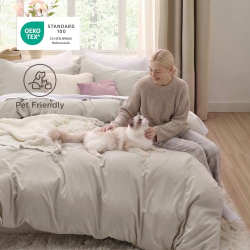 Image of Bedsure Prewashed Super King Duvet Cover, Cotton-Like Bedding Set, Linen | Ultra Soft, Relaxed Texture, Breathable Comfort, Hidden Zipper, 8 Corner Ties, Easy Care, OEKO-TEX Certified, Year-Round Use