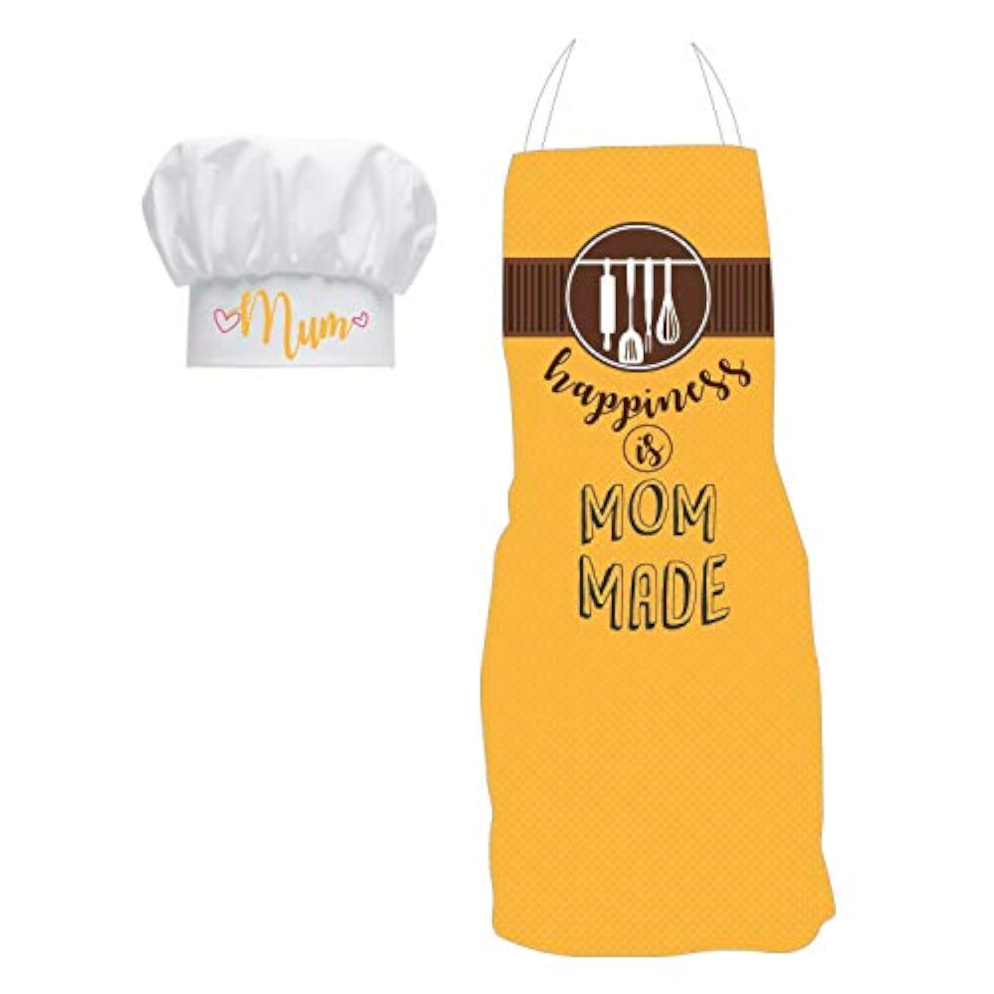 Happiness is Mom Made Kitchen Apron with Chef Hat
