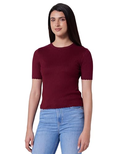 Image of Gap Women Solid Fitted Short Sleeves Round Neck Blouse