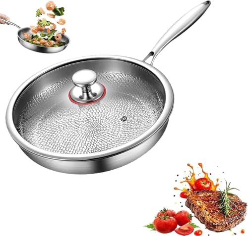Titan Bratpfanne Titanium Pfanne Unbeschichtet Titanium Hammered Pan Pro mit Deckel Antihaft Titanpfanne 26/28/30/32 cm for Cooking Multifunctional Pots and Pans Set Mit Deckel 28cm