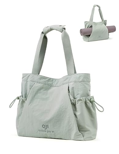 aji Yogatasche, Yoga Tasche mit Nass- und Trockenaufbewahrungstasche und Vielen Fächern, Yogamatte Tasche Leicht für Damen Gym Shopper Sport (Graugrün)