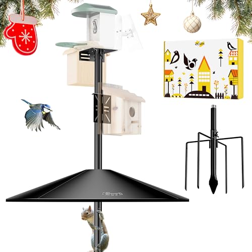 iBorn Smart Bird Feeder Pole with Squirrel Baffle, 87' Camera Bird Feeder Birdhouse Pole & 19.5”Oversized Baffle, Mounting Kit Birds Feeders Stand for Outside Protector, Black(Feeders NOT Included)