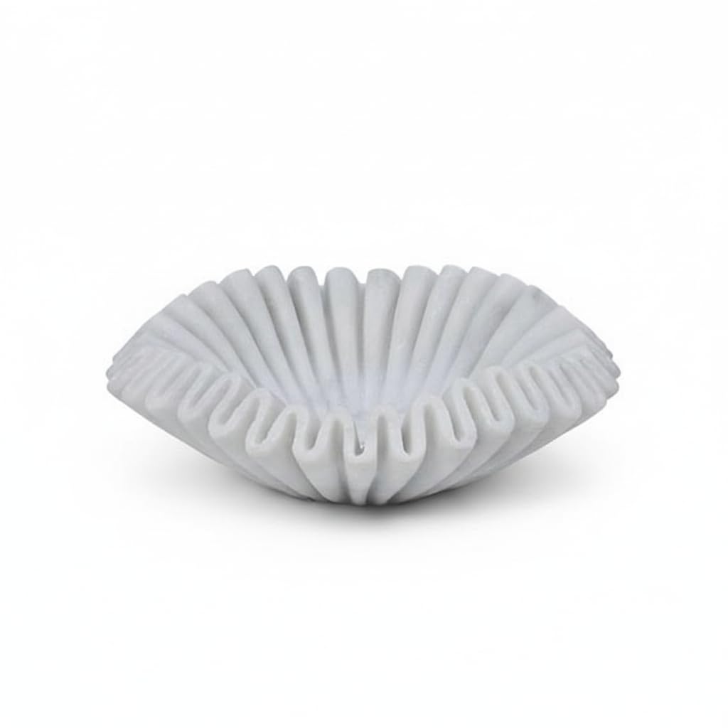 CRAFTFOBIA Marble Ruffle Bowl Handcrafted Decorative ScallopBowls - Antique Catchall Jewelry Dish Fruit Organizer for Home & Kitchen (10 inches)