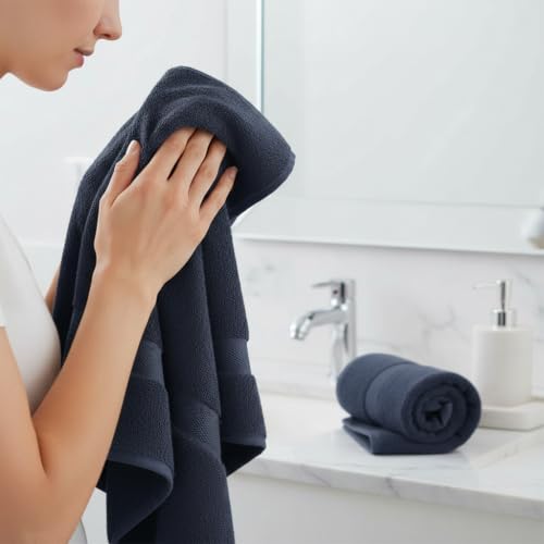 Image of Sulfar 100% Combed Cotton, Quick Drying Highly Absorbent, Luxury Hand Towel Set (Pack of 2, 40 X 70 cm) Navy