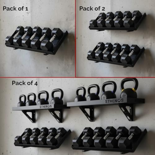 Image of Wall Mount Dumbbell Rack - 90 cm Heavy-Duty Steel 2-Tier Gym Storage Shelf | Space-Saving Wall Mounted Weight Organizer for Home, Garage & Commercial Gyms | Matte Black Finish with Mounting Hardware (Pack of 2)